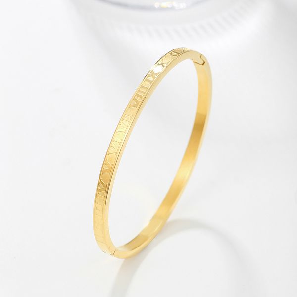 Brazalete de números romanos de diseño clásico, pulsera de acero de titanio dorado para regalo