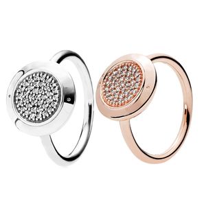 Klassiek ontwerp Rose Gold Pave Disc -ringen 925 Sterling Silver Womens Party Sieraden voor Pandora Girlfriend Gift Rings met originele boxset