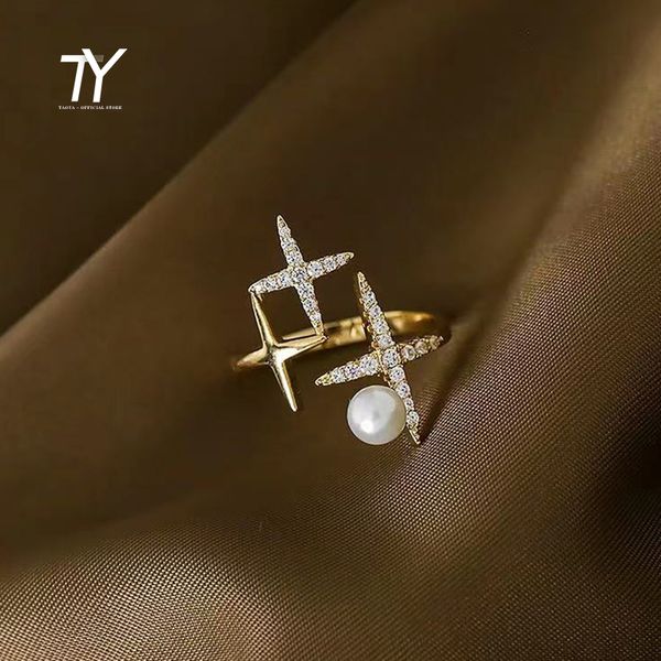 Bagues ouvertes en forme d'étoile dorée pour femmes, Design classique, bijoux de mode coréenne, accessoires de luxe pour filles de mariage