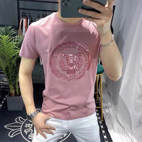 Design classique Summer Mens Designer T-shirt Casual Man Femmes Tees avec tête de tigre perceuse à chaud manches courtes Top vendre des hommes de luxe vêtements hip hop