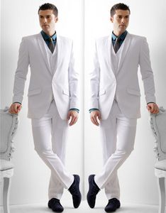 Design classique Tuxedos de marié blanc Peak Lapel One Button Groomsmen Mens Wedding Dress Excellent Man Suits (Veste + Pantalon + Gilet + Cravate) 370
