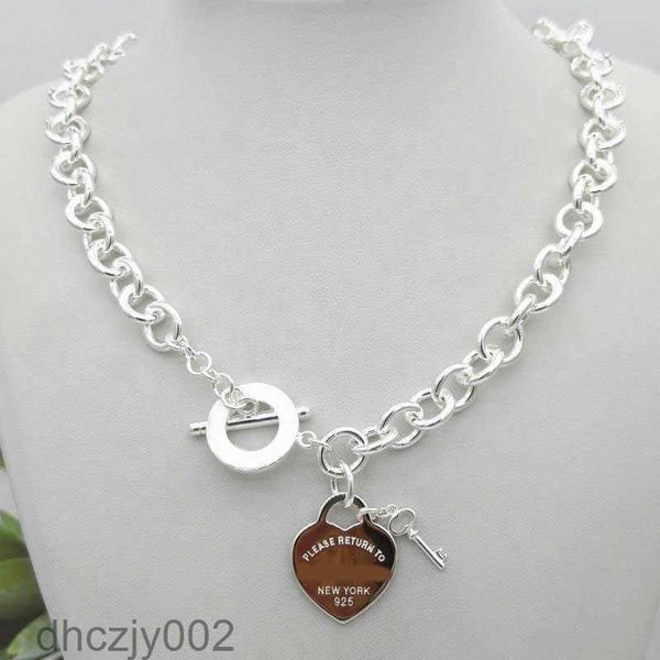 Design classique femmes argent Tf Style collier pendentif chaîne S925 en argent Sterling clé coeur amour oeuf marque charme Nec 4MQI HNJM