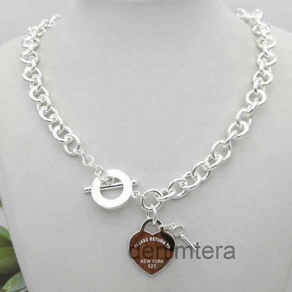 Diseño clásico para mujer de plata Tf estilo collar colgante cadena S925 plata esterlina clave corazón amor huevo marca encanto Nec 6YHY