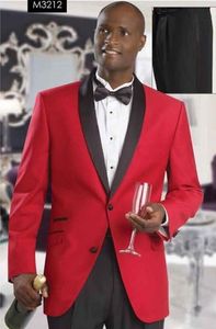 Classique Designe Rouge Hommes Robe De Mariée Excellent Marié Smokings Personnaliser Veste Blazer Hommes Dîner D'affaires / Costume De Bal (Veste + Pantalon + Cravate) 525