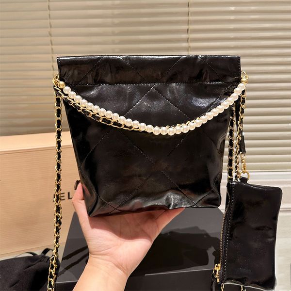 Sac à bandoulière de créateur classique 2023 Nouveau Paris Mode Femmes Véritable Marque En Cuir Mini Sac Poubelle De Haute Qualité Perle Chaîne En Métal Sac À Bandoulière Sac À Main