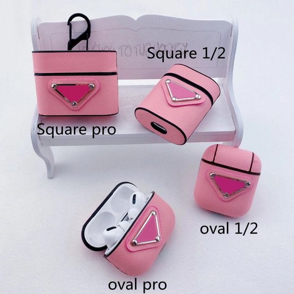 Accesorios de auriculares de diseñador para Airpods 3 2 1 Estuches Airpod Pro de alta calidad Shell para auriculares Pink Leather Letter Print Protection Estuche para auriculares Llavero al por mayor