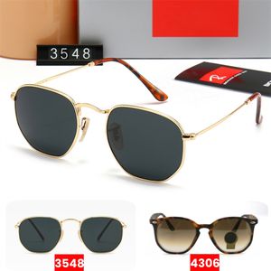 Diseñador de gafas de sol hexagonal clásico marca Ray 3548 4306 Eyewear de lujo Hombres Mujeres Fashion Fashion Classic Metal Marco de metal lentes de vidrio Sunnies con caja