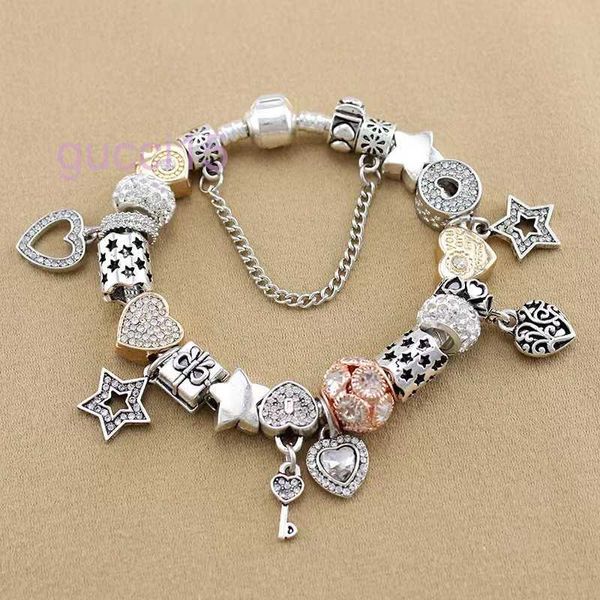 Bijoux de créateurs classiques Bracelet en argent 925 Charm Perle Fit Plaqué en forme de coeur et Bracelets coulissants à clé Perles Charmes de style européen Perlé Murano MHVA