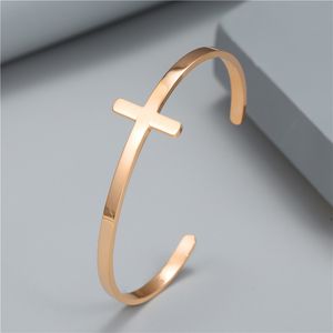 Brazaletes de joyería de diseño clásico, pulsera abierta cruzada desnuda de acero inoxidable, pulsera para hombres y mujeres, estilo simple