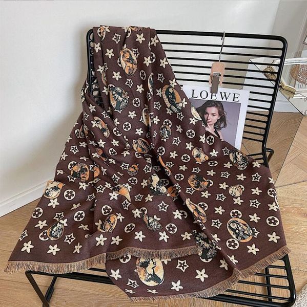 Lettre de designer classique Horse Impression de chevaux Cachemire Foulards en laine Spinning Foulard pour femmes Vinyage Femmes Tassels double face longue Épaissir de longs écharpes de Pashmina chaudes