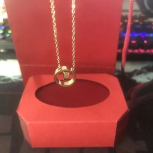 Klassieke ontwerper liefde kettingen dubbele ring hanger diamant dames ketting mode dames goud zilveren koppel met rode doos 2024 c2