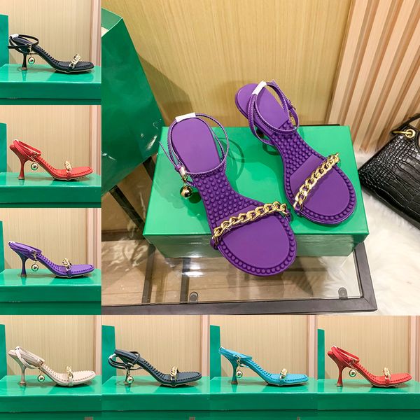 Designer classique de luxe en cuir Dot talons hauts sandales sexy sandale bout ouvert talon diapositives chaussures noir violet canne fudge sucre femmes fête pantoufles d'été