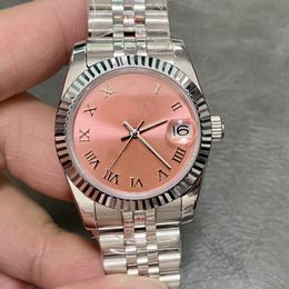 Klassiek designer luxe dameshorloge met roze wijzerplaat en diamant 31 mm krasbestendig blauw kristalglas kalendervenster vouwknop automatische datum honey88