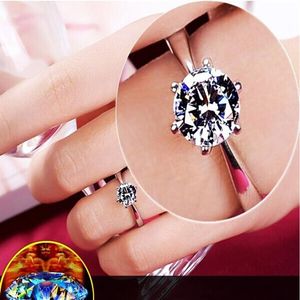 Klassieke Designer Zes Klauw Zilver Kleur Ring Oostenrijk Kristal diamanten Trouwring voor Bruids Kerstcadeau voor Vrouwen Sieraden Engag263f