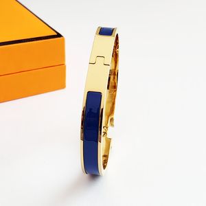 Bracelet classique de marque en acier doré pour femme, large bande de 8 mm, avec sac cadeau