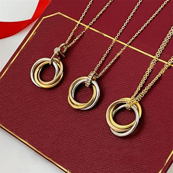 Designer classique trois anneaux pendentif chaîne nacklace argent rose or clavicule collier bijoux simples luxe pendentifs titane chaîne bijoux cadeau
