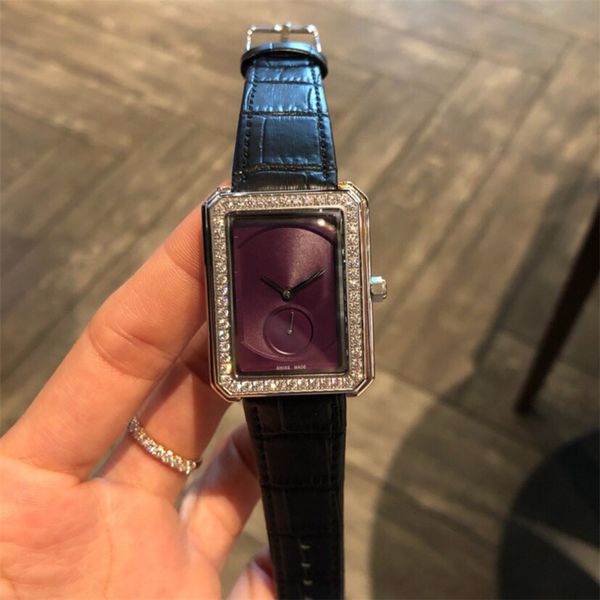 Reloj de diseño clásico Reloj de cuarzo para mujer Reloj de diamantes de alta calidad Reloj de cuero con esfera cuadrada de 30 mm Reloj de lujo para mujer