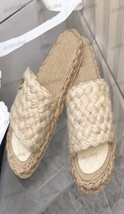 Klassieke Designer Dames Sandals Platform Slippers Vintage Hennep Rope Handweven hardware metalen gesp vissersschoenen Mule Outdoor 4941320