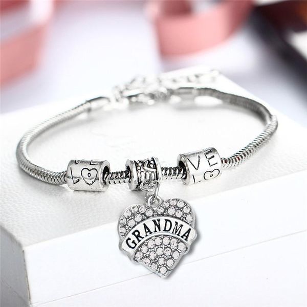 Clásico Diamante Amor Corazón Pulsera Cristal Mamá Tía Hija Abuela Cree Esperanza Amigos Charm Pulseras Mujeres Niños Joyería de moda