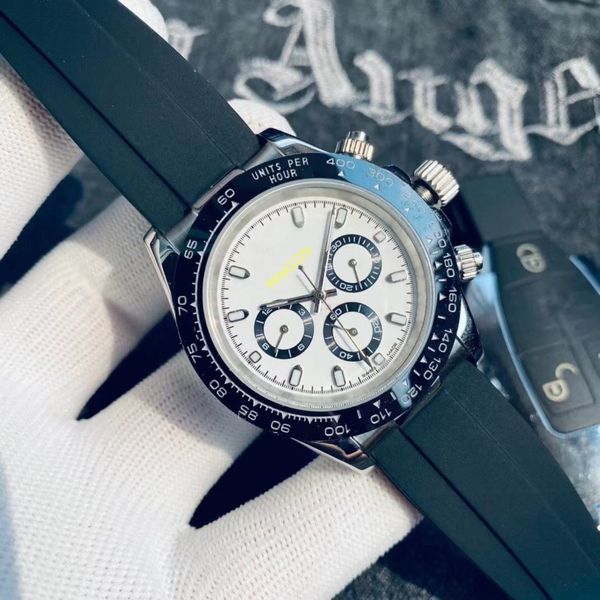 Classic Diamond Mens Sapphire Stopwatch Watches Hombres de alta calidad Reloj automático Rompas de pulsera Black Strap