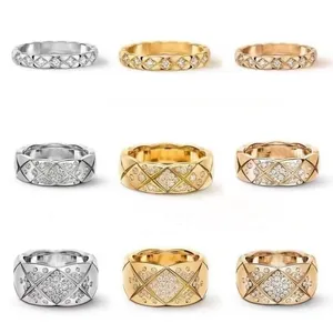 Классическое кольцо с бриллиантом в клетку Роскошное дизайнерское кольцо Мужское женское кольцо с бриллиантом Золото Белое золото Розовое золото Не выцветает Высококачественное кольцо из стерлингового серебра из титановой стали для пары