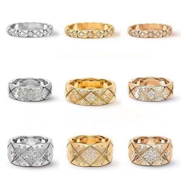 Anillo de diseñador de lujo a cuadros de diamantes clásico Anillo de diamantes para mujer para hombre Oro Oro blanco Oro rosa Sin decoloración Plata de ley de alto grado Anillo de pareja de acero de titanio