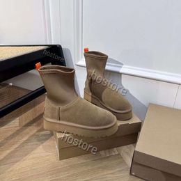 Klassieke Dipper laars Kastanjebont Slippers Schapenvacht pantoffels Shearling Tazz Nieuwe Muiltjes Dames Heren Ultra Platform W Boot Instappers Suède Bovenwerk Comfort Winter tasman