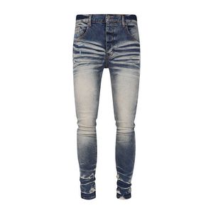 Klassieke noodlijdende jeans voor herfst/winter heren gewassen geel Trend elastische slanke pasvorm en veelzijdige broek met kleine voeten