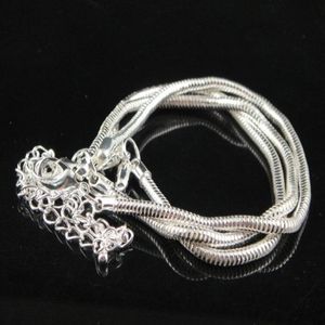 Bracelets classiques en chaîne serpent plaqué argent 925, breloques européennes, perles, fermoir à homard, 50 pièces, 266P