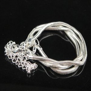 Bracelets en chaîne serpent plaqué argent 925, classiques, DIY, adaptés aux breloques européennes, perles, fermoir à homard, 50 pièces, 2901