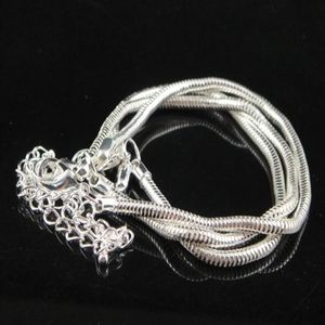Bracelets classiques en chaîne serpent plaqué argent 925, breloques européennes, perles, fermoir à homard, 50 pièces, 252O