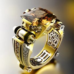 Klassieke Dominante heren Ring Metaal Goud Kleur Inlay Gele Steen Zirkoon Punk Ringen voor Mannen Bruiloft Hip Hop sieraden 240103