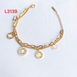 Classic Double Layer armbanden Link Chain Women Brand Letter Bangle 18K Gold vergulde roestvrijstalen kristallen Tassels polsband manchetketens Designer Wedding Sieraden