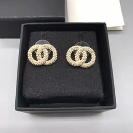 Klassieke dubbele letter eenvoudige oorknopjes aretes orecchini diamant merk designer oorbellen dames feestgeschenken sieraden van hoge kwaliteit met doos