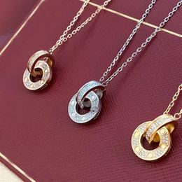 Klassieke Dubbele Ring Vol Diamanten Liefde Ketting Luxe Designer Sieraden Geschenken Mode Vrouwen Kristallen Hanger Ketting