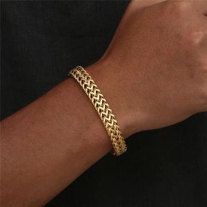 Bracelet classique à Double rangée avant et arrière, chaîne sur quatre côtés, meulage Hip Hop épais, or jaune 14 carats, bijoux