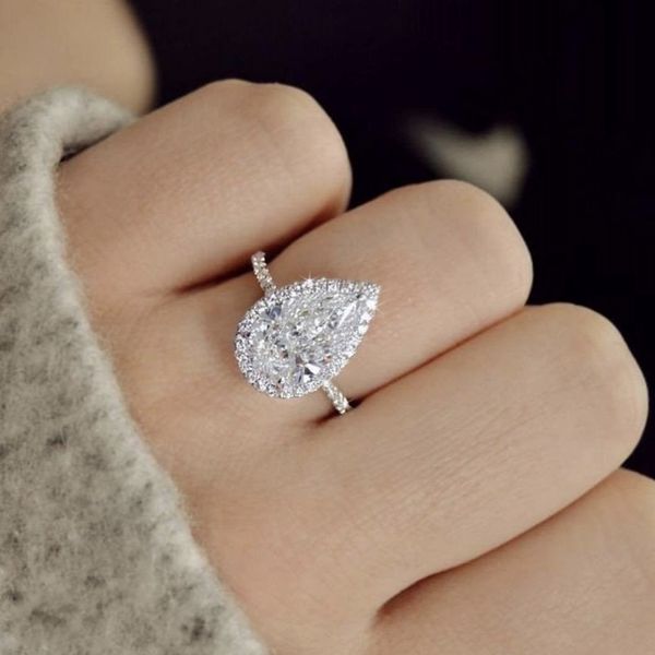 Bague goutte classique Jwewlry luxe 925 en argent sterling délicate en forme de poire blanc rose saphir pierres précieuses anneaux doigt pour les femmes en gros