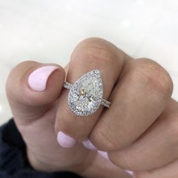 Klassieke drop ringen luxe 925 sterling zilver delicate peer-vormige witte roze saffier edelsteen ring vinger voor vrouwen maat 5-10