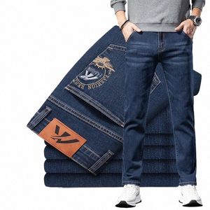 Classique Broderie Vintage Hommes Automne Jeans Marque Vêtements Tendance Loisirs Fit Droit Cott Stretch Midweight Denim Pantalon y2Vv #