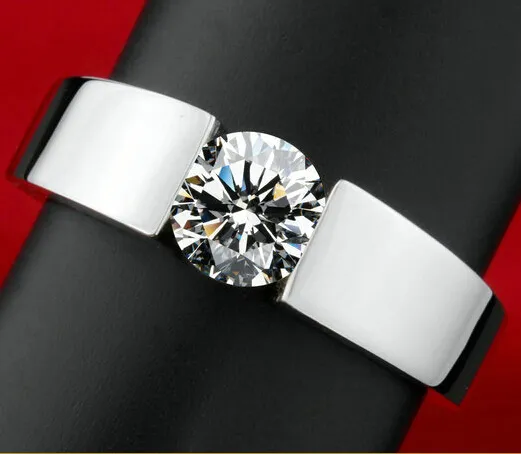 Bague Plaquée Or Blanc 18K Avec Diamant CZ - Neuf Avec étiquettes, Bijou Fantaisie Brillant