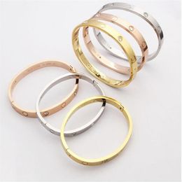 Klassieke Ergonomie ovaal 3 maten 16CM 17CM 19CM Nooit vervagen luxe armband sieraden roestvrij staal zilver goud rose slot diamant brac295l