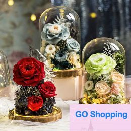 Flor eterna clásica hecha a mano hecha a mano titular de cubierta de vidrio de rosa real flores inmortales de San Valentín regalos de cumpleaños suministros de boda