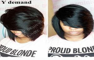 Klassieke Mode 1PC Korte BOB Zwart Natuurlijke Rechte Pruiken Synthetische Voor Afro-Amerikaanse Zwarte Vrouwen Kanekalon Vezel U deel Wig2954538