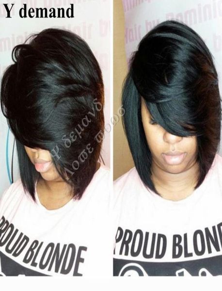 Pelucas rectas naturales negras cortas BOB de moda clásica 1 pieza sintéticas para mujeres negras afroamericanas Fibra Kanekalon U parte peluca 3124416