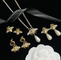 Collar de abeja de moda clásica colgante cadena llamativa perla pendiente de lujo aretes orecchini para mujer dama novia fiesta boda amantes regalo