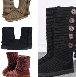 Botas cardi clásicas de moda para mujer, botas para la nieve U5819, botas cálidas de cachemira para interiores y exteriores con hilo de lana tejido, altas y bajas