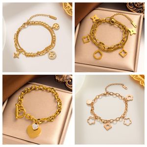 Classic Fashion Designer 18K Gold Plated Double chain Four-leaf clover Bracelet Jewelry Elegant Women Titanium Steel Colorfast Fashion Hand Jewelry6