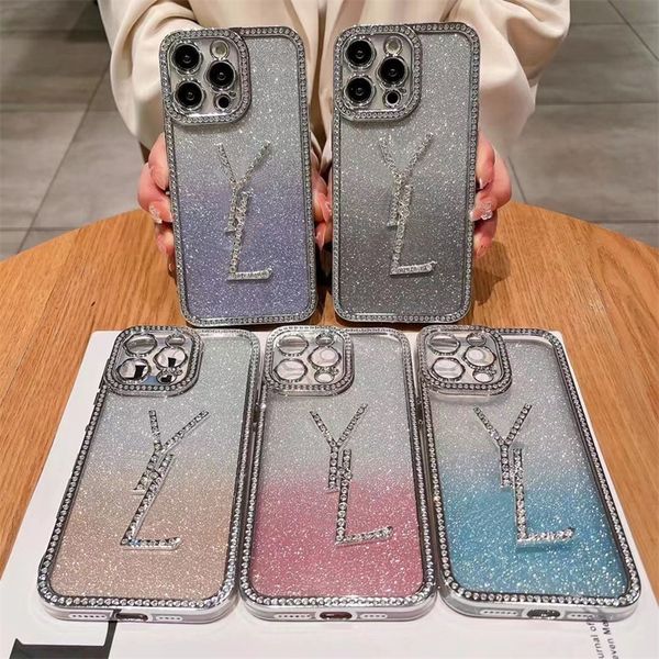 Fundas con gradiente de diseñador de moda clásica para mujer, funda de teléfono de cristal para iPhone 12 13 14 Pro Promax