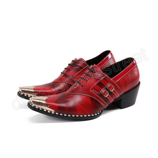 Mode classique talons hauts hommes oxford rouge chaussures de mariage pour hommes en cuir véritable or acier orteil personnalisé chaussure de crocodile