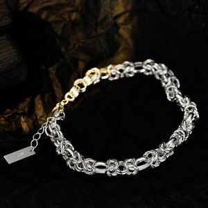 Mode classique coréen fait à la main industrie lourde S925 bracelet de liaison en argent sterling bracelet laminé manuel en or blanc pour femmes